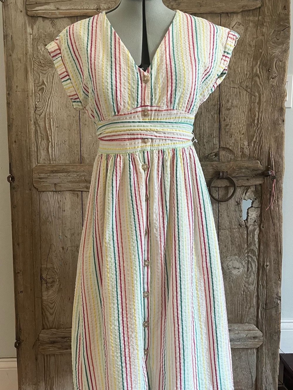 LOFT Pastel Multicolor Striped Midi Dress